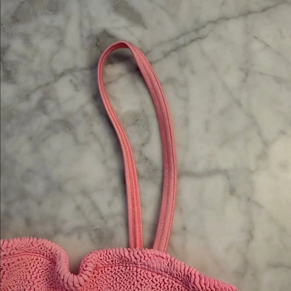 HUNZA G BUBBLEGUM PINK CRINKLE STRETCH GIGI BIKINI SET ONE SIZE FITS ALL